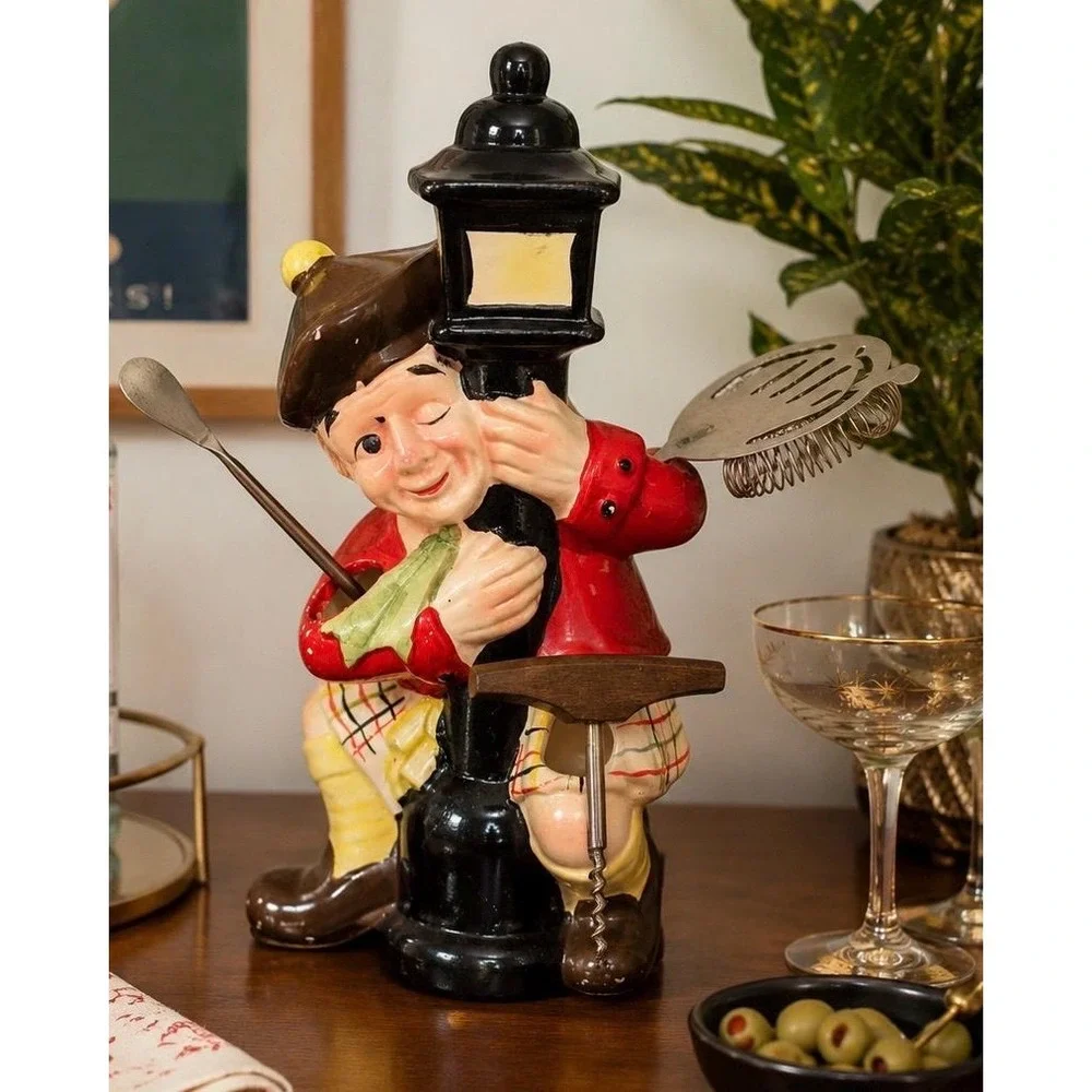 Vintage Kitsch Barware Figurine Cocktail Pick Holder Lamp MCM Retro Whimsical